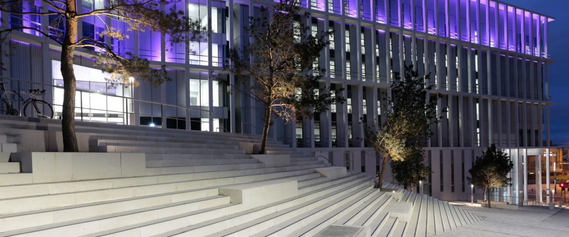 Anti slip step inserts used by college building for main stairs